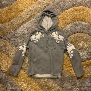 Embroidered Flower Grey Hoodie Festival Style